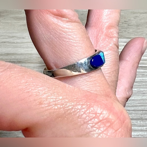 Native American Designer (8M) Sterling Silver Opal Lapis Onyx Inlay Band Ring - Picture 9 of 10